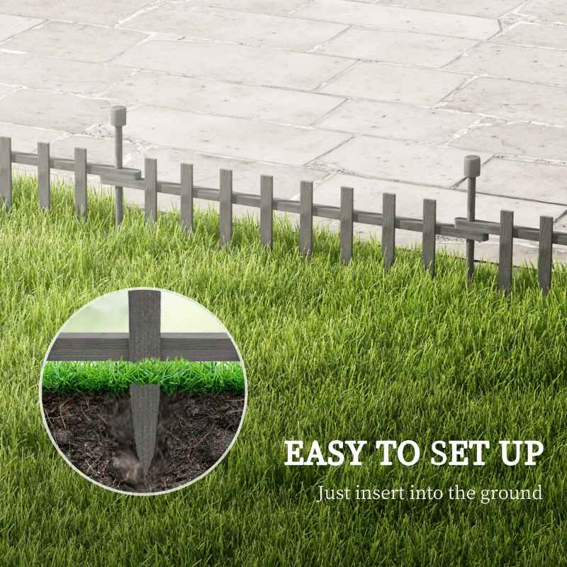 Outsunny Decorative Garden Fencing, 4PCs Outdoor Fence Panels, Wooden Landscape Flower Bed Border Edging, Grey