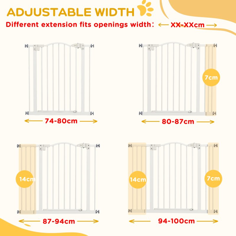 PawHut Pressure Fit Dog Stair Gate No Drilling Safety Gate Auto Close for Doorways, Hallways, 74-100cm Adjustable, 78cm Tall, White