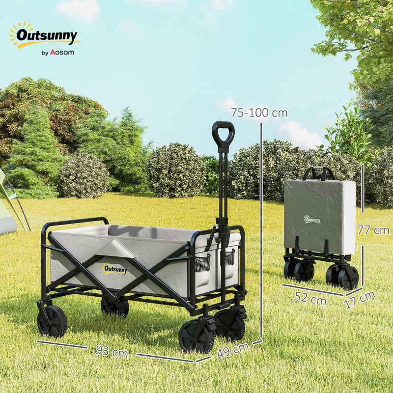 Outsunny 90L Festival Trolley on Wheels, Folding Camping Trolley Cart with Adjustable Handle, Portable for Outdoor, Garden, Shopping, Fishing, Dark Grey