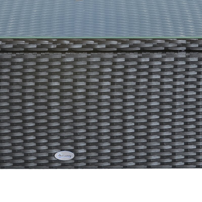 Outsunny PE Rattan Coffee Table, Rectangular Outdoor Coffee Table with Tempered Glass Top, 70 KG Capacity for Garden, Balcony, Terrace, Patio, Black