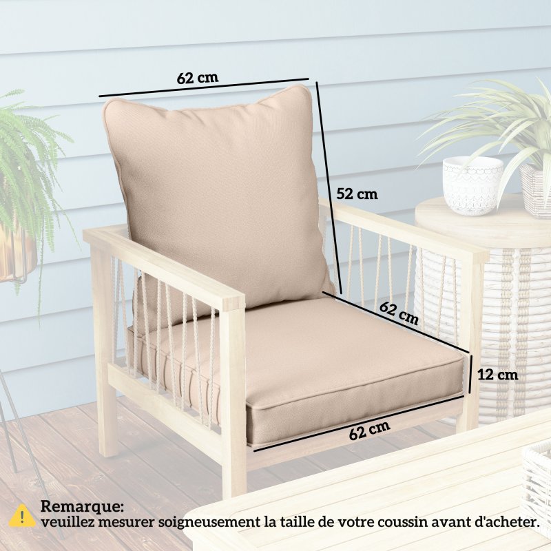 Outsunny Garden Chair Cushion Set with 1 Seat Cushion and 1 Back Pad for Dining Chair, Bench, Swing, Sofa, Water Repellent Outdoor Seat Pads for Indoor Outdoor Use, Beige