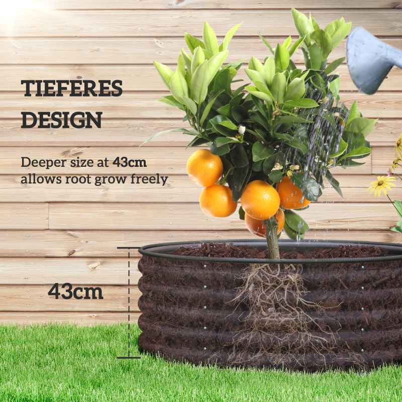 Outsunny Galvanised Raised Garden Bed with Safety Edging, Outdoor Raised Planter Box with Gloves and Open Bottom, Metal Raised Bed for Flowers, Vegetables and Herbs, 120 x 120 x 43cm, Dark Grey