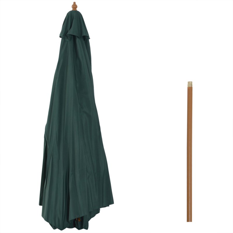Outsunny 3(m) Garden Parasol, Pulley Operated Patio Umbrella, Wooden Parasol, Table Market Umbrella with Rope Pulley Mechanism and 8 Ribs, Dark Green
