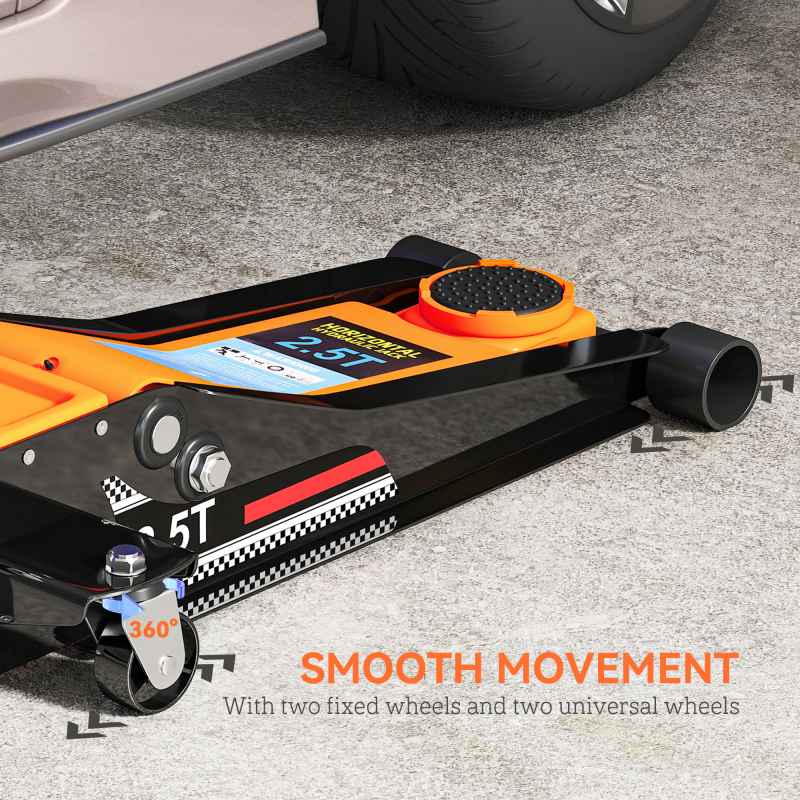 HOMCOM 2.5 Ton Hydraulic Low Profile Floor Jack, Heavy Duty Car Trolley Jack Lift with 7.5-47cm Lifting Range, Dual Piston Pump, Wheels, Non-slip Handle for Car Van Garage Tyre Repair Change, Orange