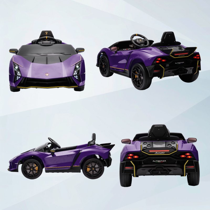 AIYAPLAY 12V Lamborghini Autentica Licensed Kids Electric Car with Butterfly Doors, Ride on Car with Remote Control, 4 Suspension Wheels, Soft Start, LED Lights, Music, Horn, Purple