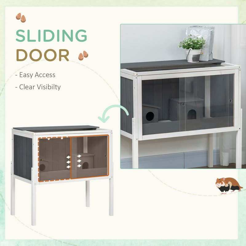 PawHut Wooden Hamster Cages for Hamsters, Gerbils, Rutin Chickens, Small Animal Habitats with Shelf, 82 x 45 x 81cm - Dark Grey