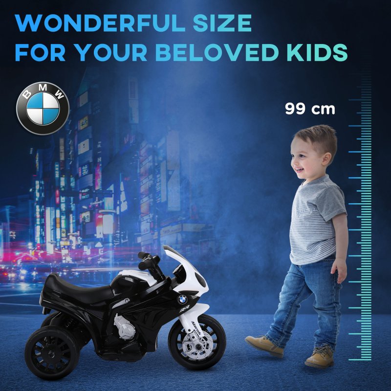 HOMCOM BMW S1000RR Licensed 6V Kids Electric Motorbike 3 Wheel Ride on Motorcycle w/ Headlights Music for 18-36 Months Black