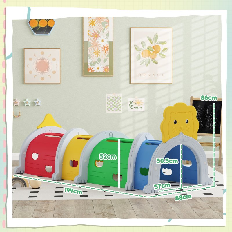 AIYAPLAY Kids Tunnel, Play Tunnel for Kids 3-6 Years, with Lion Design, for Indoor, Outdoor, Multicoloured