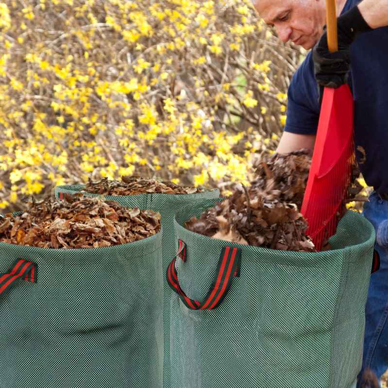 Outsunny Garden Waste Bags, 300L x 3 Heavy Duty Garden Bags, Foldable and Reusable Waste Sacks with Handles for Loading Leaf, Trash, Debris, Green