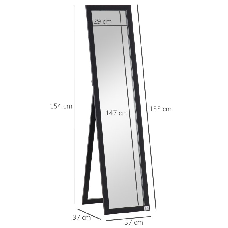 HOMCOM Full Length Mirror, Floor Standing or Wall-Mounted Long Mirror, Rectangular Full Body Mirror for Bedroom, Living Room, Black