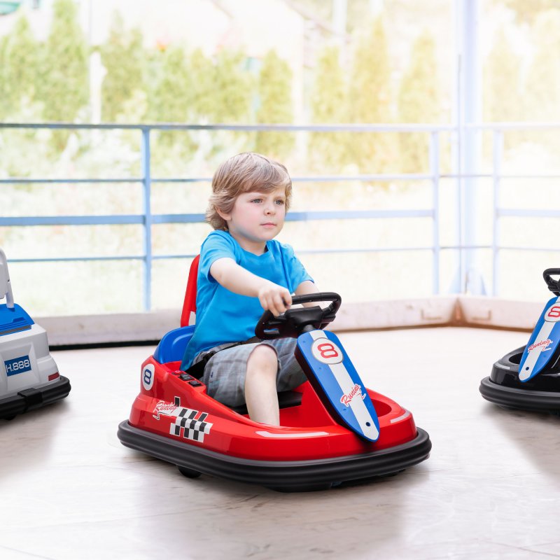 HOMCOM Kids Bumper Car 360° Rotation Spin Waltzer Car 6V Electric Ride On Car with 2 Speeds, Music, Lights for 18-48 Months - Red