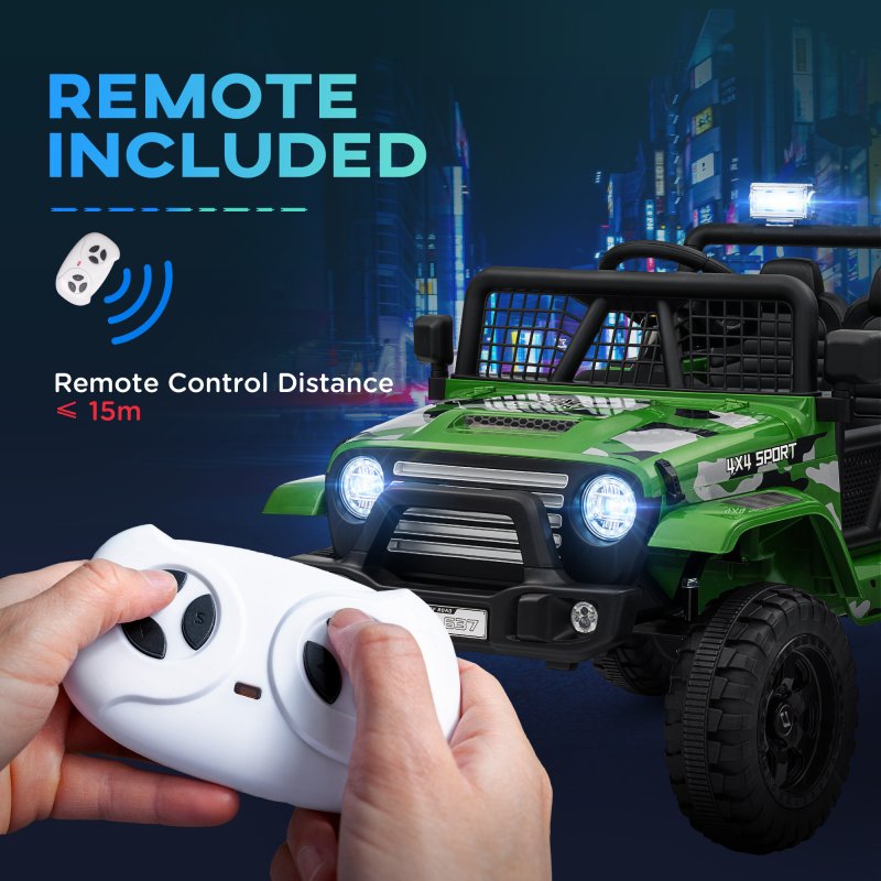 AIYAPLAY Kids Ride On Car, 12V Battery Powered Electric Truck with 4 Spring Suspension Wheels, Parental Remote Control, Music Horn LED Lights, Green