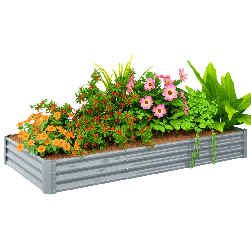 Outsunny Galvanised Raised Garden Bed, 240 x 120 x 30cm Raised Bed with Reinforcing Bars, Outdoor Raised Planter with Open Bottom for Vegetables, Flowers, Herbs, Silver