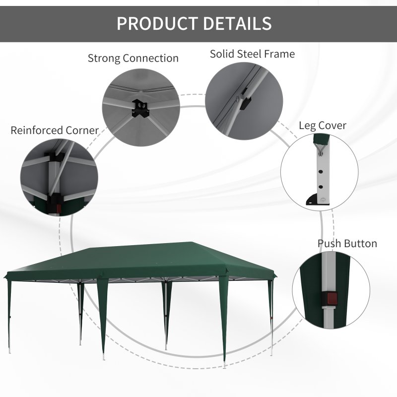 Outsunny Pop Up Gazebo 3 x 6m, Foldable Canopy Tent, Height Adjustable Wedding Awning Canopy w/ Carrying Bag, Green