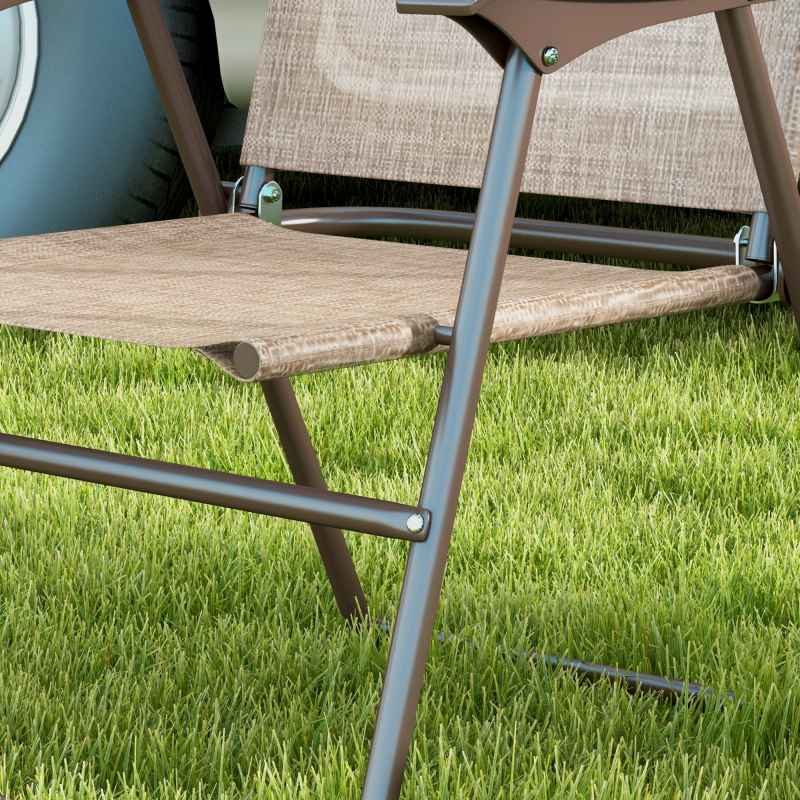 Outsunny Folding Chairs Set of 2, Garden Chair with Armrest, Breathable Mesh Fabric Seat, Camping Sports Chairs for Adults, Mixed Brown