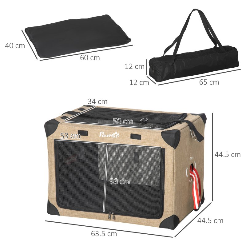 PawHut Foldable Pet Carrier for Small and Miniature Dogs, Portable Cat Carrier Soft Side Pet Travel Crate with Removable Mat, Breathable Mesh - 65 x 45 x 45 cm