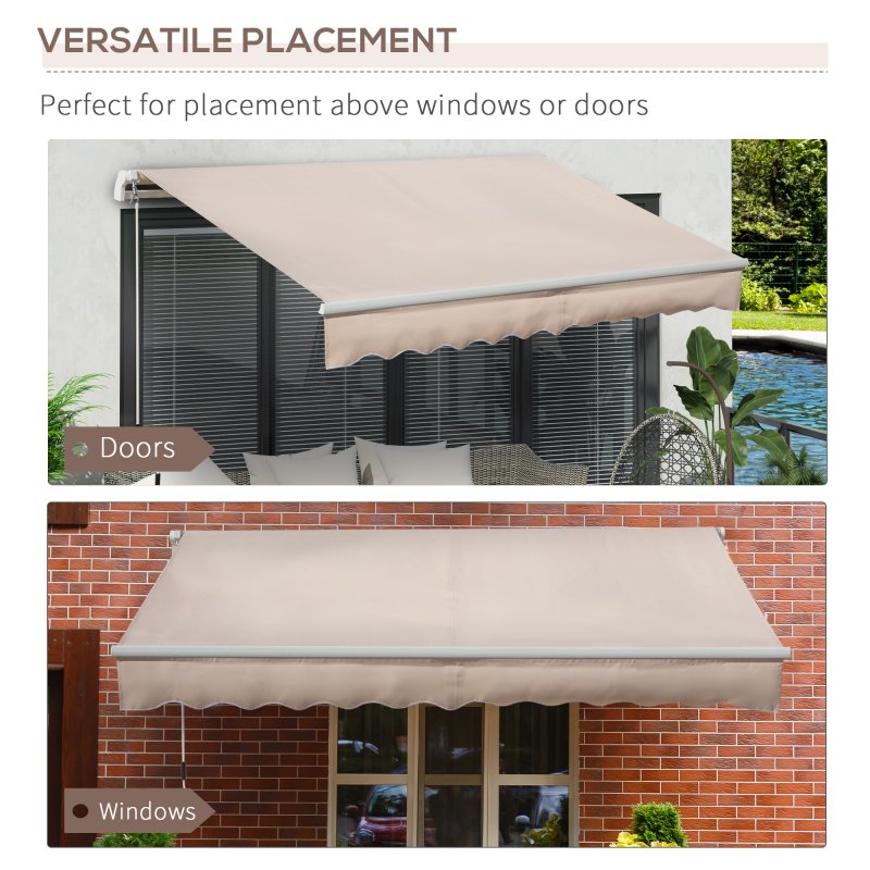 Outsunny 3 x 2m Manual Window Awning Canopy Garden Outdoor Shelter Patio Sun Shade UV Blocker Light Weight Aluminium Frame w/ Hand Crank Beige