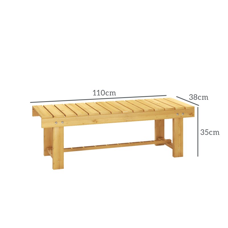 Outsunny 1 Piece 2-seater Outdoor Indoor Wooden Garden Bench Fir Patio Loveseat, 110L x 38W x 35Hcm, Natural