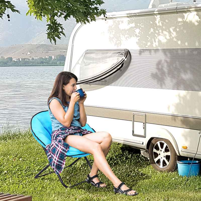Outsunny Camping Moon Chair, Portable Folding Camping Chair for Adults with Wide Padded Oxford Seat for Outdoor Camp, Travel, Fishing, Beach, Blue