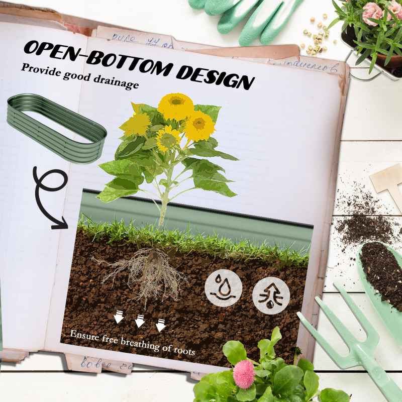 Outsunny Galvanised Raised Beds for Garden, Metal Elevated Planter Box with Safety Edging, Easy DIY for Growing Flowers, Herbs, Succulents, 150 x 62 x 30cm, Green