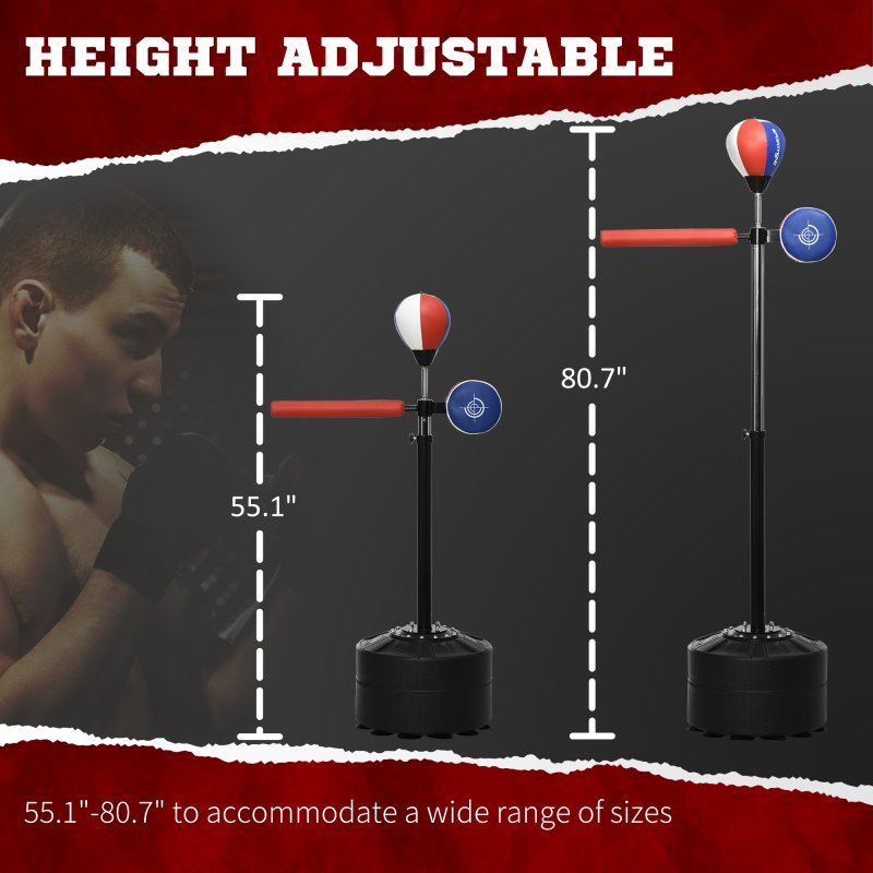 SPORTNOW Free Standing Speed Bag, Height Adjustable Boxing Punching Bag with Stand, Reflex Bar, Punching Pad and Suction Cup Base for Adults & Teenagers, Multicoloured