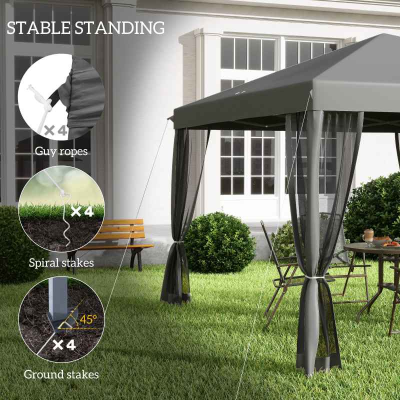 Outsunny 3 x 3m Pop Up Gazebo, 420D Garden Tent Canopy with Removable Mesh Sidewall Netting, Carry Bag for Garden Patio Outdoor, Light Grey