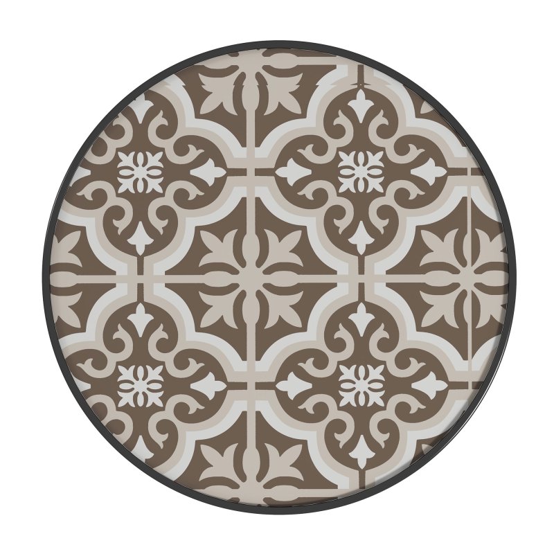 Outsunny ??60 cm Garden Round Coffee Table,  Outdoor Side Table with Tempered Glass Printed Table Top and Foot Pads for Porch, Balcony, Tan Brown