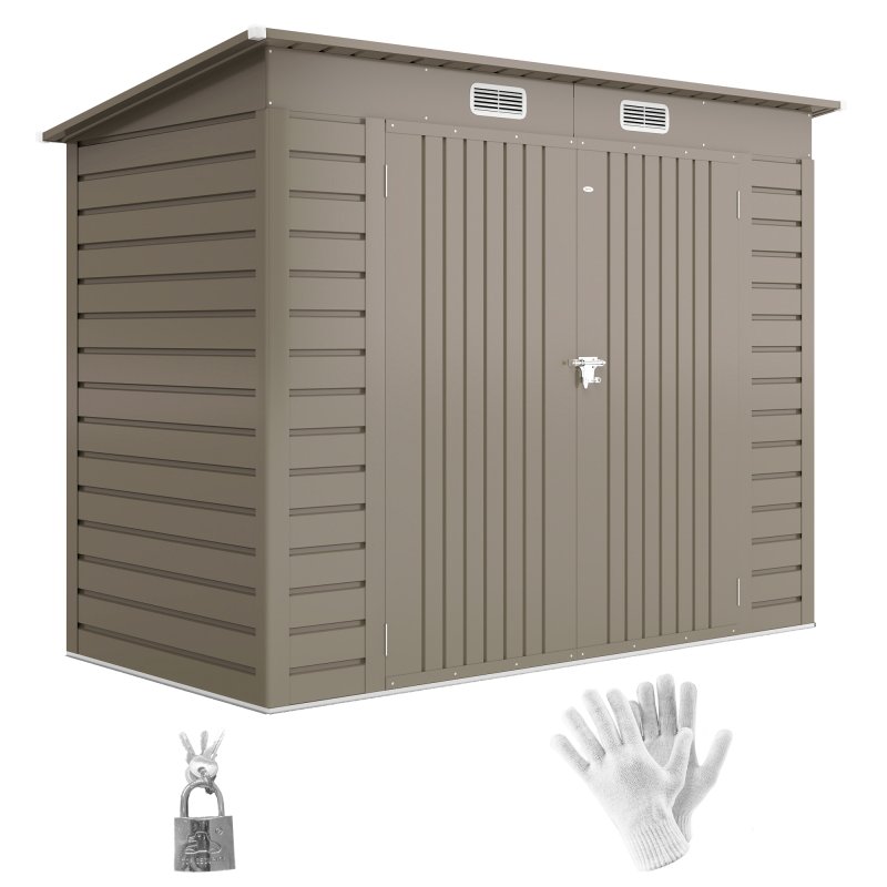 Outsunny 8 x 4FT Garden Shed, Galvanised Metal Shed, Easy to Assemble, Outdoor Tool Storage Shed with Pent Roof, Lockable Door and 2 Vents, Light Grey