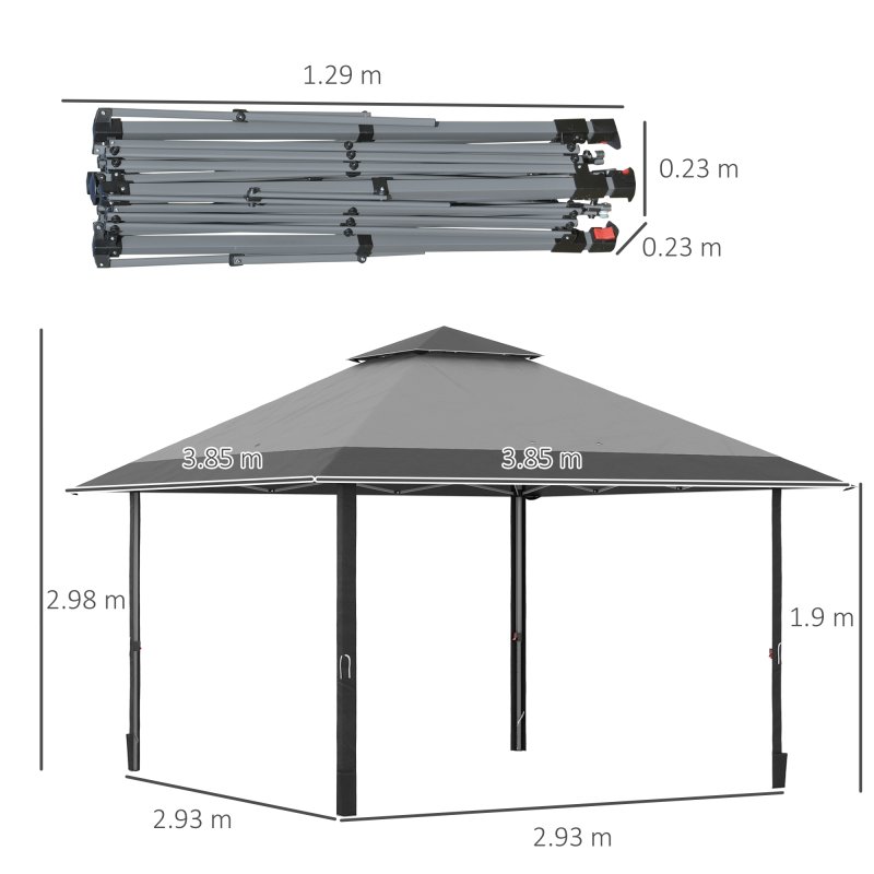 Outsunny 4 x 4m Pop-up Gazebo Double Roof Canopy Tent with UV Proof, Roller Bag & 3-Level Height Adjustable Outdoor Party, Steel Frame, Grey