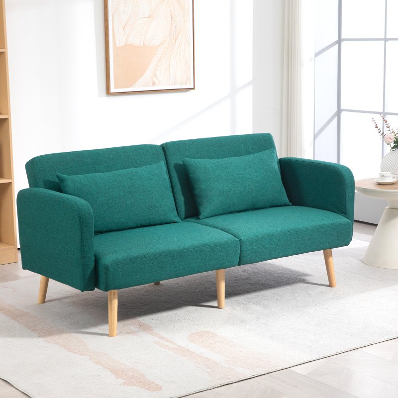 HOMCOM Click Clack Sofa Bed, 3 Seater Sofa, Convertible Bed Settee, Modern Fabric Loveseat Sofa Couch with 2 Cushions for Living Room, Guest Room