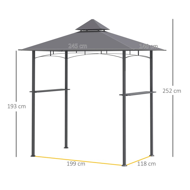 Outsunny 2.5x1.5m (8'x5') Grill Gazebo Canopy, Double Tiered Outdoor BBQ Gazebo Shelter with 2 Side Shelves for Garden, Patio, Barbecue, Picnic, Grey