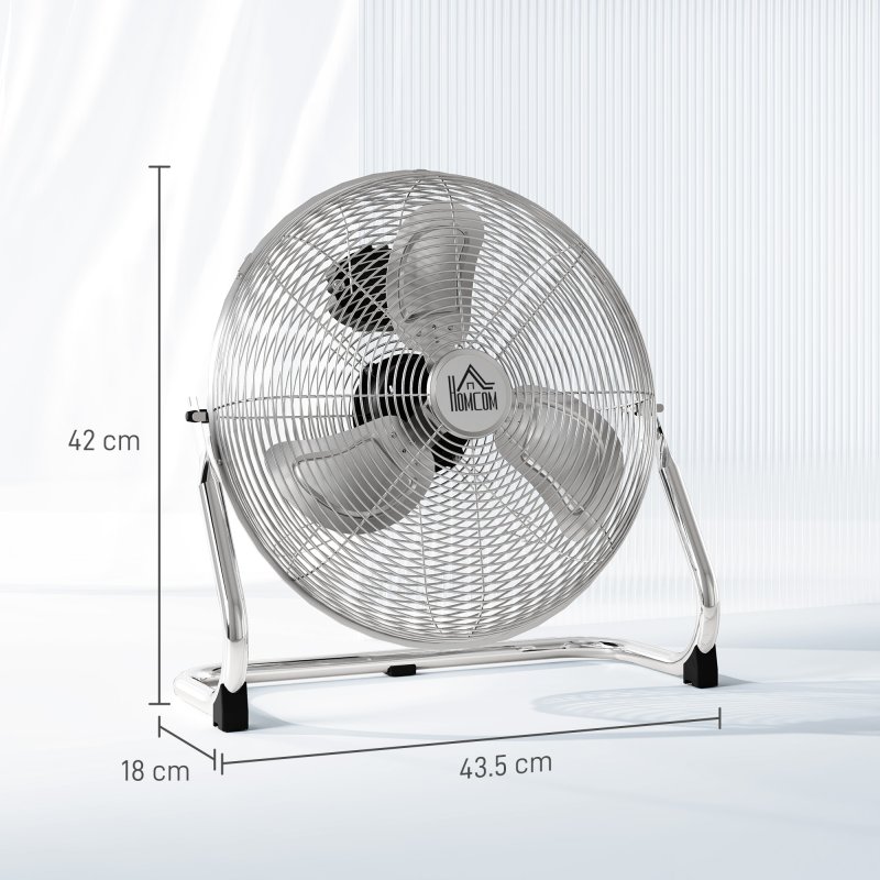 HOMCOM 14 Inches Chrome Metal Floor Fan, High Velocity 3-Speed Home Gym with Adjustable Head, Portable Desk & Table Fan Air Circulator for Home Office, Powerful Airflow, Quiet Operation