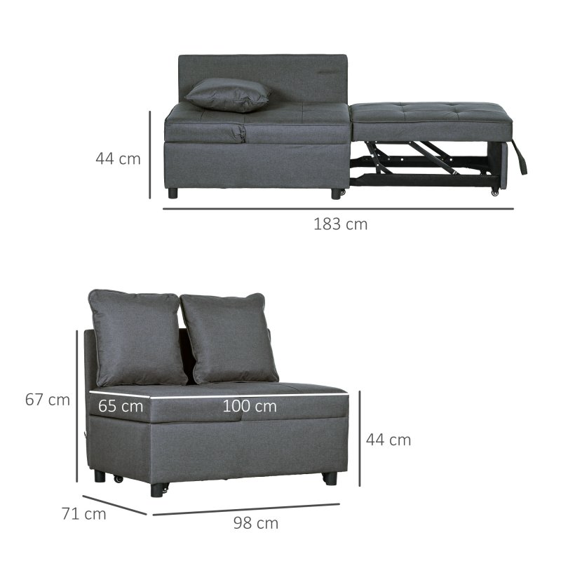 HOMCOM Convertible Single Sofa Bed with Thick Padded Seat, 3-in-1 Multi-Functional Sleeper Chair Bed with Magazine Pocket, for Living Room
