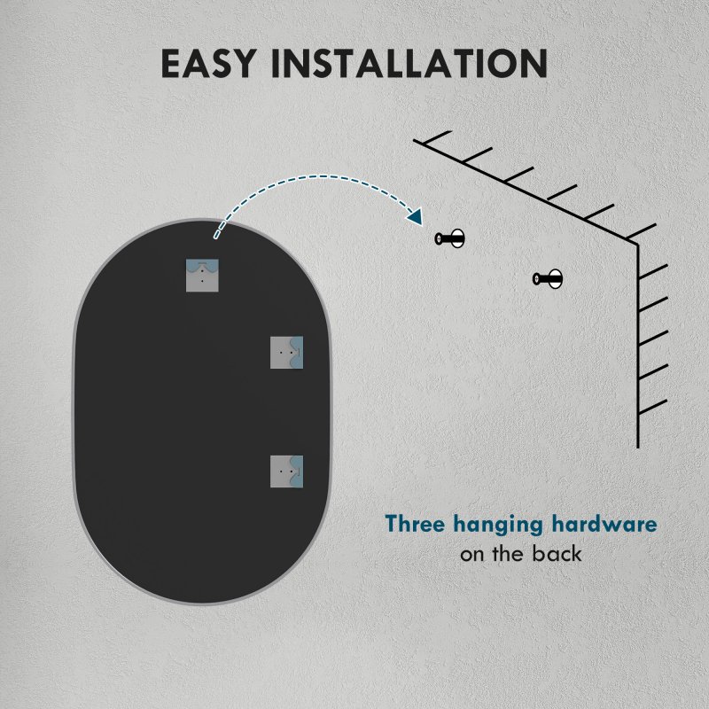 HOMCOM Oval Bathroom Mirror, Modern Wall-mounted Vanity Mirror with Wide Aluminium Frame, Tempered Glass for Living Room, Entryways, Horizontal or Vertical Hanging, 60 x 90cm, Silver