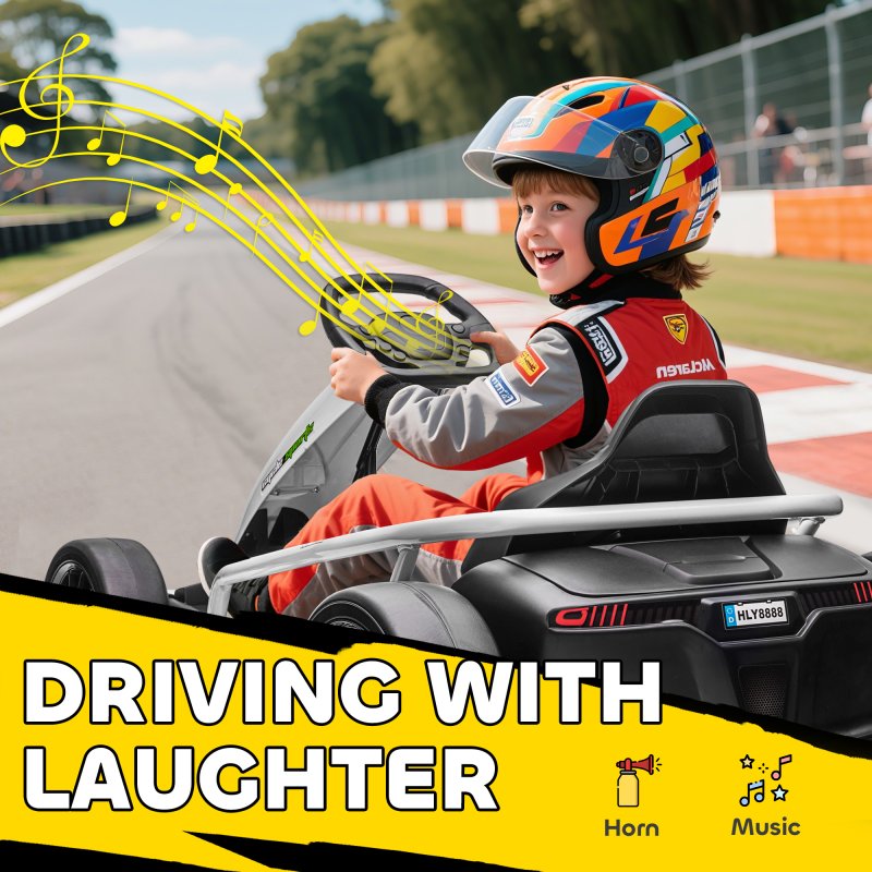 HOMCOM 24V Electric Go Kart for Kids, Drifting Ride-On Racing Go Kart with Slow Start, Music, Horn Honking and Safety Belt, for 8-12 Years Old, White