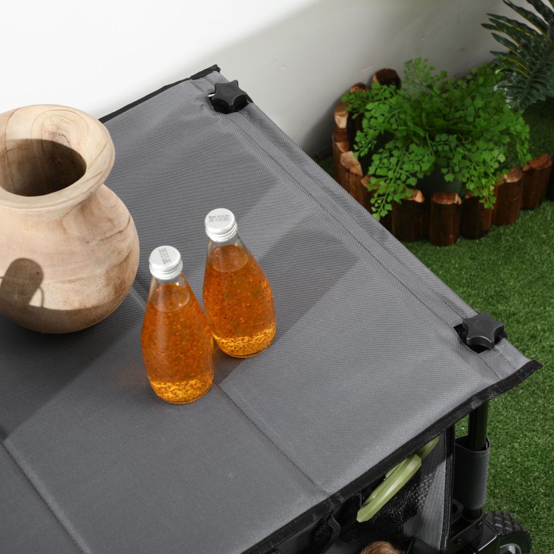 Outsunny Folding Garden Trolley, Cargo Trailer on Wheels, Collapsible Camping Trolley with Folding Board, Outdoor Utility Wagon with Steel Frame and Oxford Fabric, Dark Grey