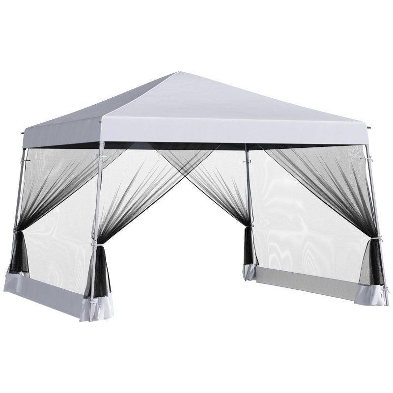 Outsunny Outdoor Garden Pop-up Gazebo Canopy Tent Sun Shade Event Shelter Folding with Adjustable Height, Mesh Screen Side Walls 3.5 M 3.5 M Base / 3 M 3 M Top, White
