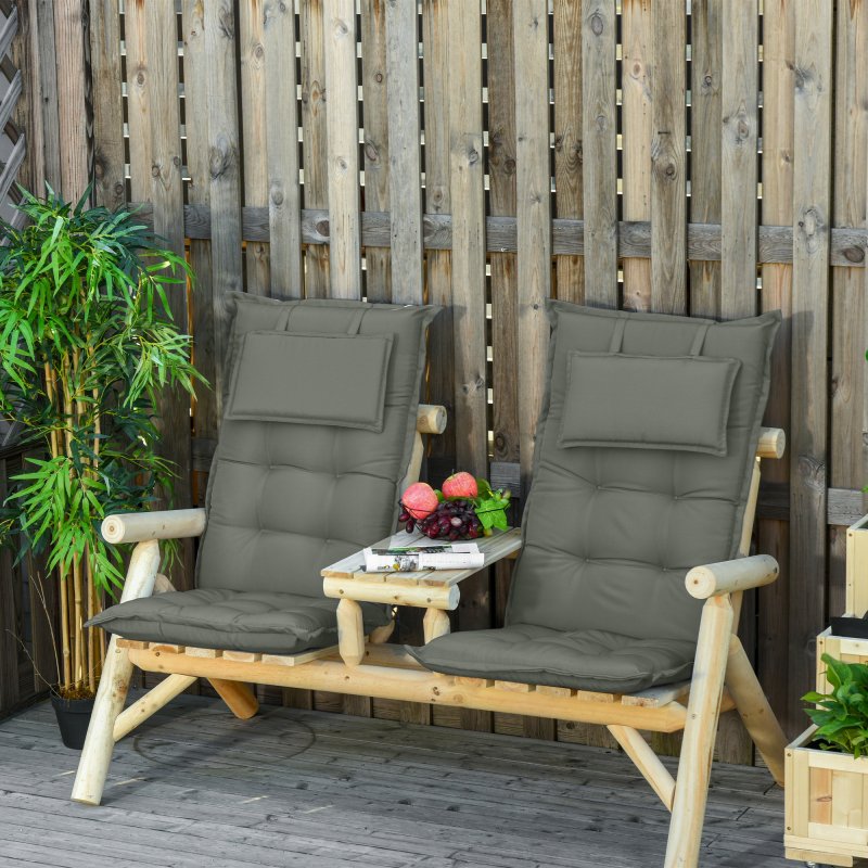 Outsunny Set of 2 Garden Chair Cushion Seat, 120L x 50W x 9D cm High Back Dining Chair Padded Patio Chair with Pillow for Indoor and Outdoor Use, Dark Grey