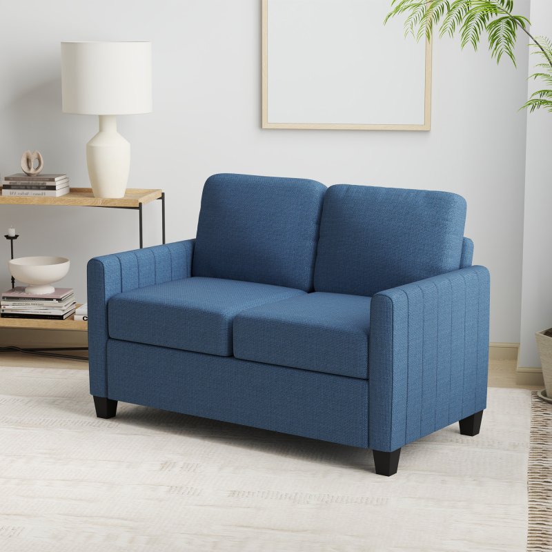 HOMCOM 2 Seater Sofa, Channel Tufted Modern Fabric Couch, Comfy Upholstered Small Sofa Loveseat with Spring Cushion, Back Pillow, for Living Room, Bedroom, Office