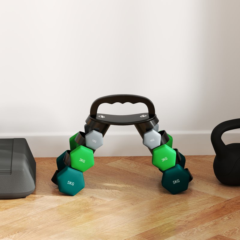 SPORTNOW Dumbbells Set with Carry Storage Rack, Set of 6 Weights for Home Gym, Kettlebell Training Weight Lifting Exercise, 2 x 1kg, 2 x 3kg, 2 x 5kg, Grey