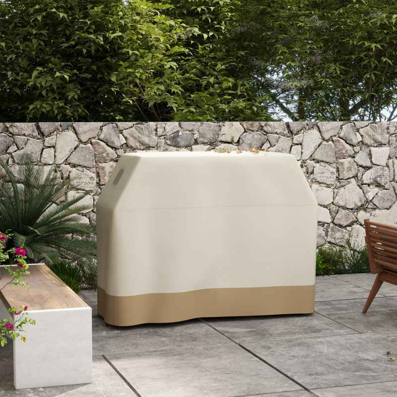 Outsunny BBQ Cover for Rectangular Gas Grill, 300D Oxford Fabric Barbecue Covers, Waterproof UV Protection Rip-Proof, with Windproof Buckles, Beige, 152 x 66 x 115cm