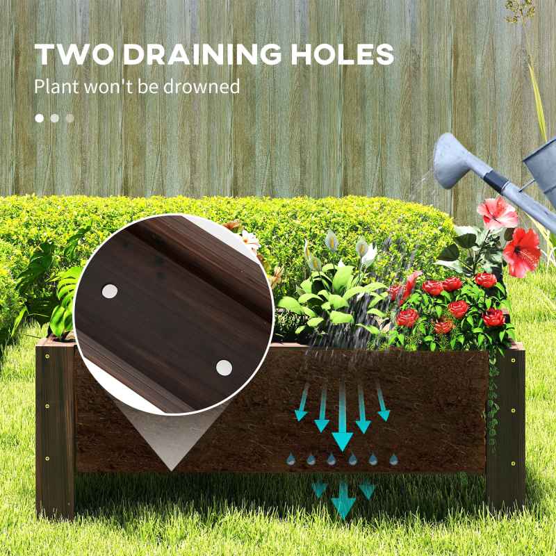 Outsunny 58L Garden Raised Bed Planter Grow Containers for Outdoor Patio Plant Flower Vegetable Pot Fir Wood, 100 x 36.5 x 36 cm, Carbonized Colour