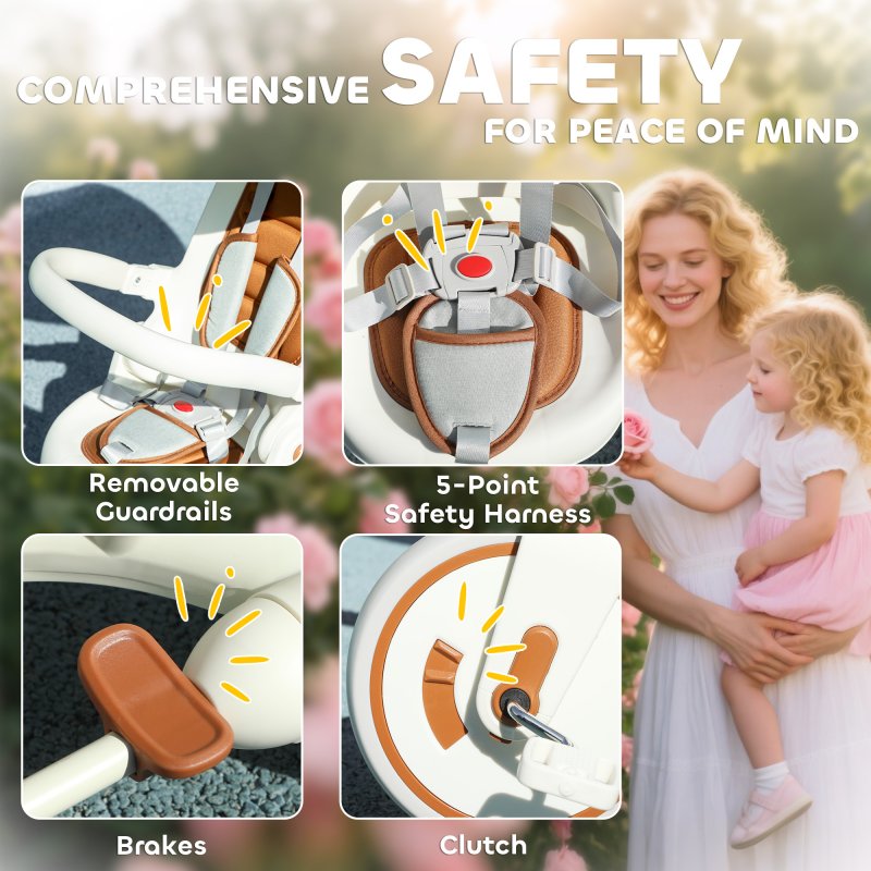 AIYAPLAY Kids Trike, Foldable Toddler Tricycle 5 in 1 with Adjustable Parent Handle & Removable Canopy, 5-point Safety Harness, Footrest, Storage Bag, for Ages 1-3 Years, Cream White