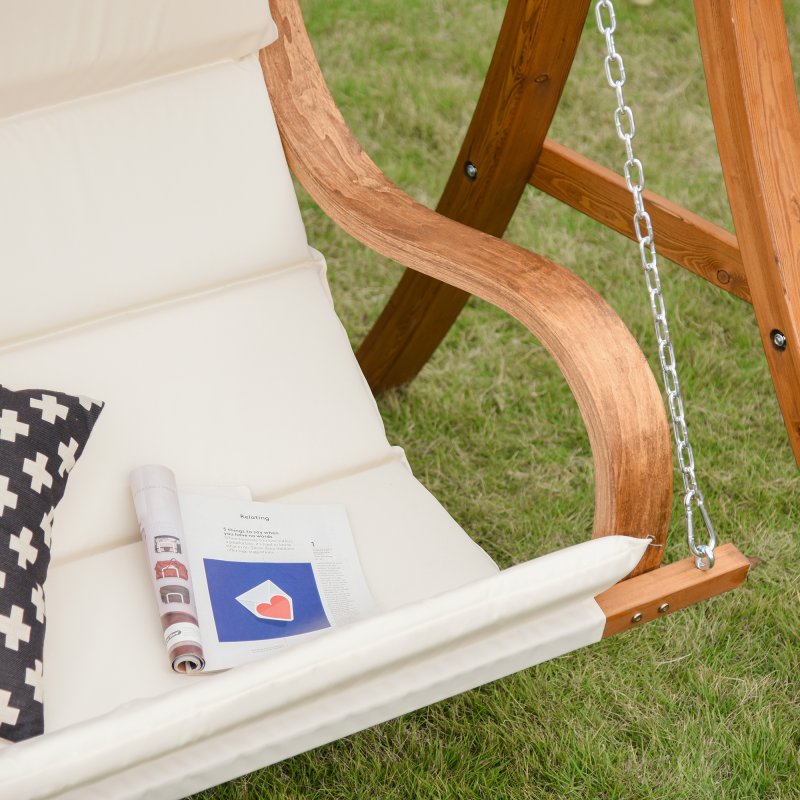 Outsunny Wooden Garden Swing Chair A-Frame Wood Log Swing Bench Chair With Canopy and Cushion for Patio Garden Yard