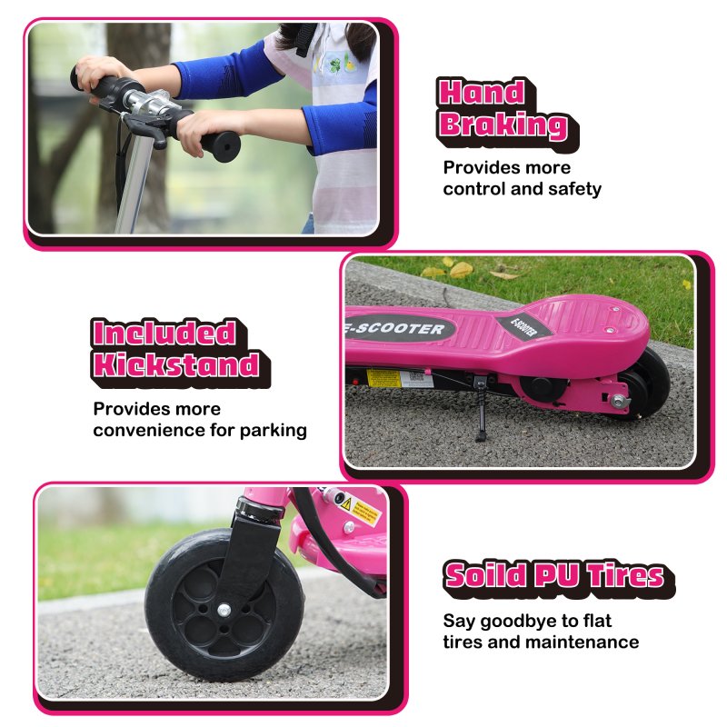 HOMCOM Electric Scooter for Kids, 120W Foldable E Scooter for Age 7-14 with Adjustable Height, Rear Brakes, Up to 12 KM/H, Maximum Range 10 KM, Pink