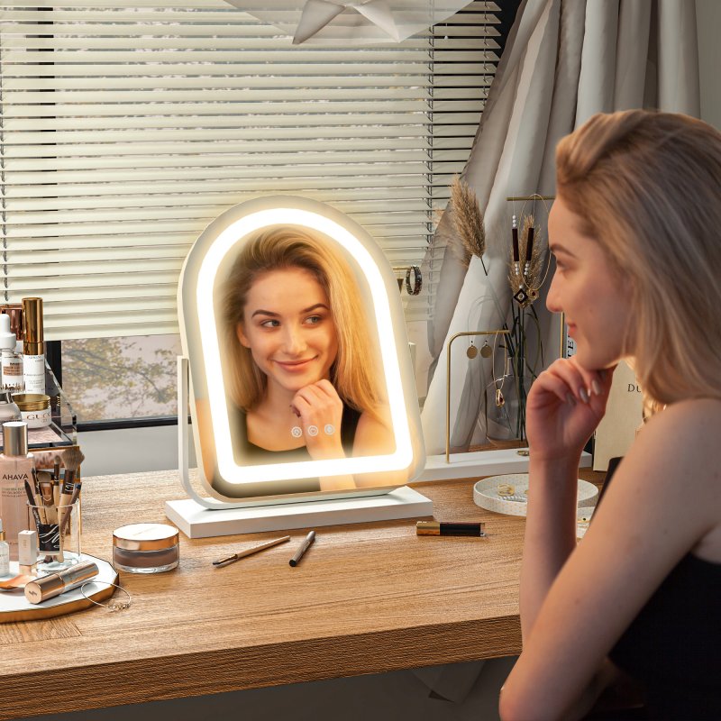 HOMCOM LED Vanity Mirror with Lights, 33 x 44.5cm Lighted Makeup Mirror with 3 Colour, 360 Degree Rotation, Touch Screen, for Bedroom and Dressing Room, White