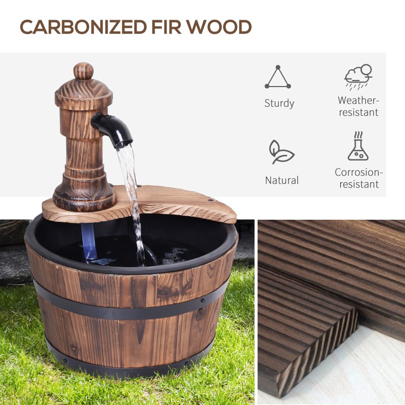 Outsunny Barrel Patio Water Fountain Wood Garden Decorative Ornament Water Feature w/ Electric Pump