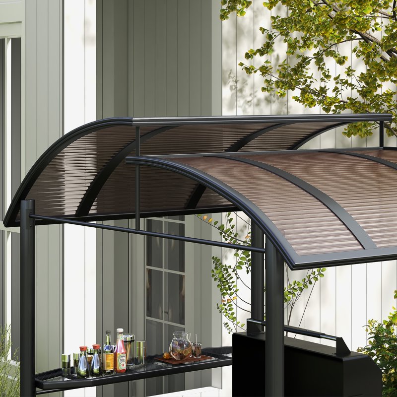 Outsunny 2.4 x 1.5m Grill Gazebo Outdoor BBQ Gazebo Canopy with Side Shelves Hanging Poles Great Ventilation PC Board