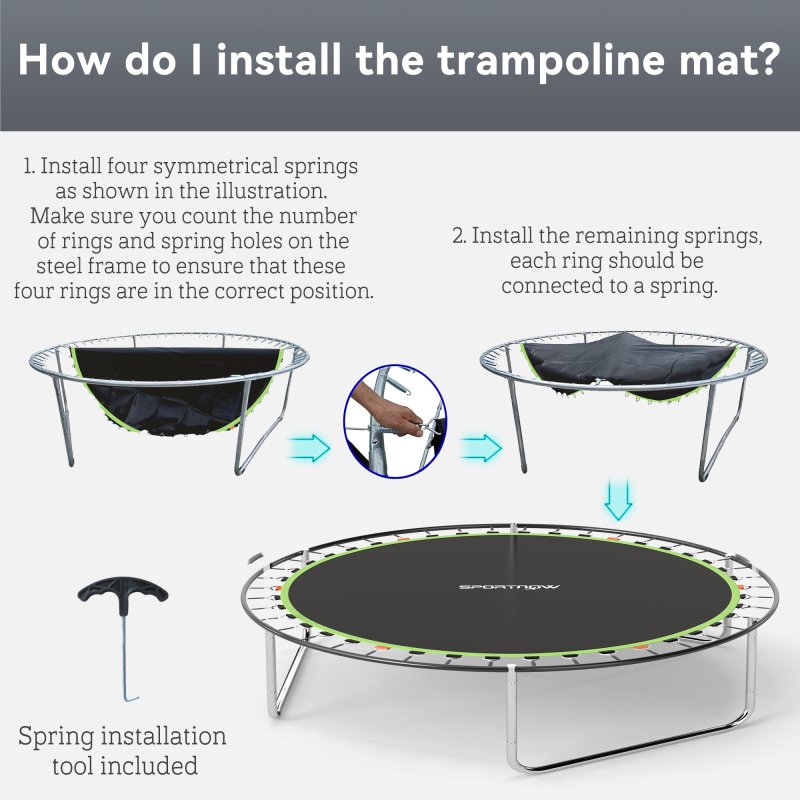 SPORTNOW Trampoline Replacement Mat with Eight Rows of Stitching, Spring Pull Tool, 54 V-Hooks, for 10ft Trampoline, Using 14cm Springs, Trampoline Jumping Mat, Green