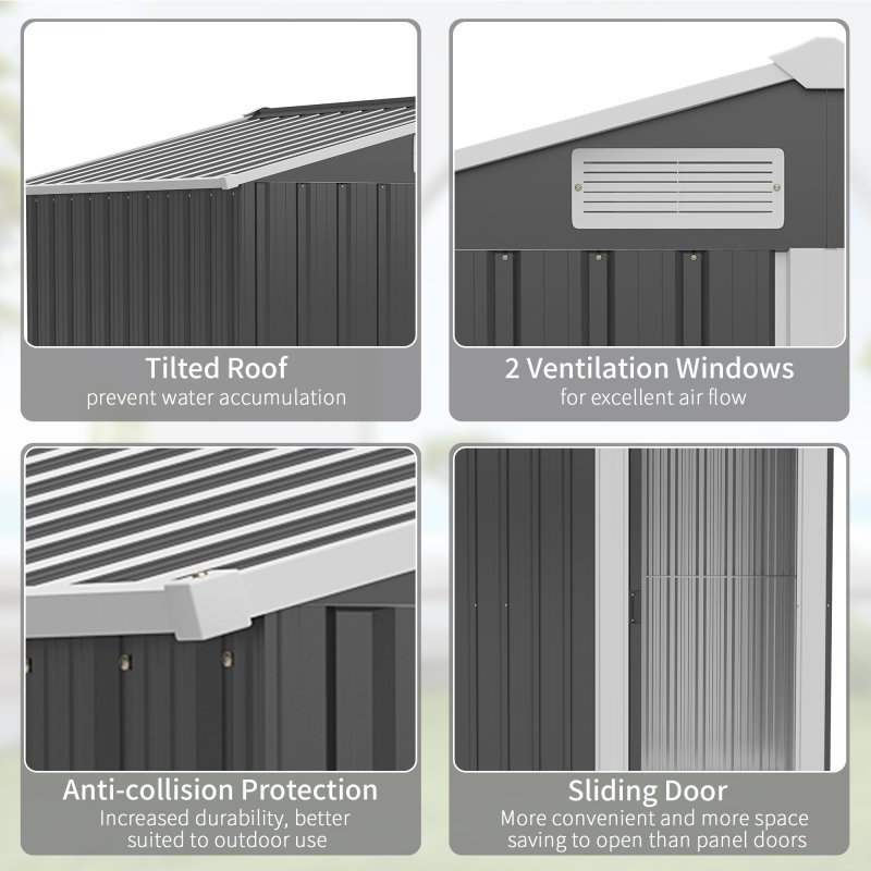 Outsunny 5ft x 4ft Garden Shed, Metal Tool Storage Shed with Sliding Door, Sloped Roof and Foundation Kit for Garden, Patio, Lawn, Grey